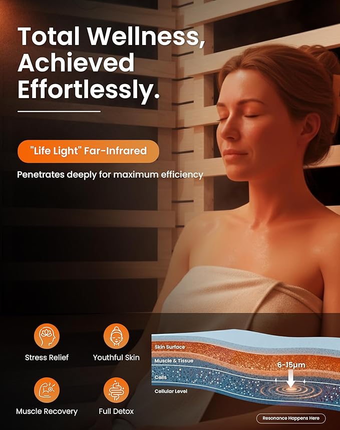 PAETA Infrared Sauna for Home | 1-Person Dry Sauna with 5 Carbon Heaters | Fast & Even Heating Low EMF Sauna | Bluetooth & Chromotherapy| Canadian Hemlock(Wooden)
