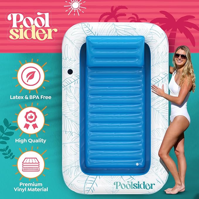 Premium Inflatable Tanning Pool Lounger | Large Inflatable Tanning Bed for Adults - 4 in 1 Multipurpose Suntan Tub | Pool Floats Adults, Inflatable Pool Float | Tanning Float - Sunbathing Pool Raft