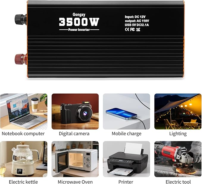 Car Power Inverter - 3500W Power Inverters 12V DC to AC 110V, Converter Solar Power Inverter 3 AC Hardwire Port Outlet for Home, RV, Truck, Off-Grid, Emergency