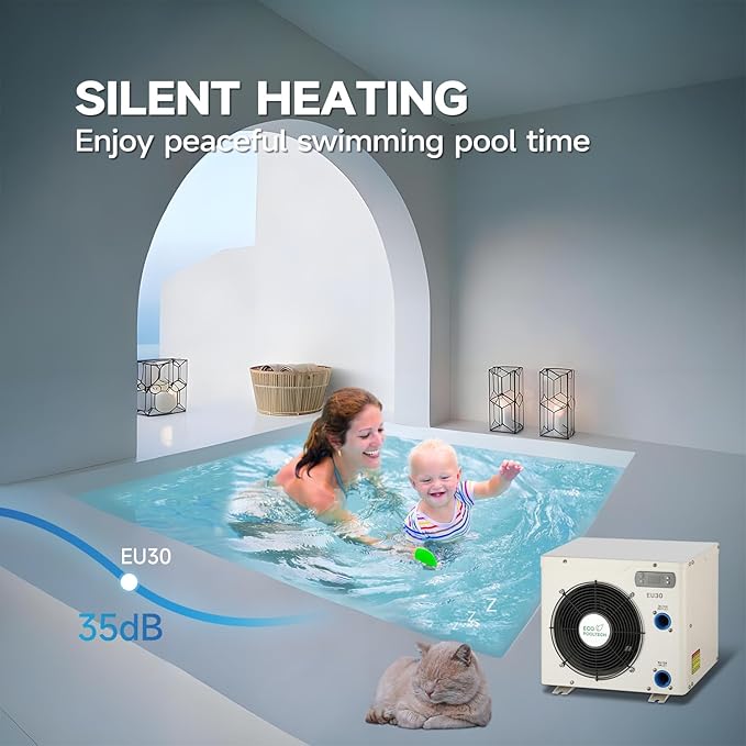 Swimming Pool Heater EU30, Max 11568BTU Electric Pool Heat Pumps for Above Ground Pools up to 2000Gallons, Titanium Heat Exchanger, High Efficient, 110V-120V Plug in Pool Warmers