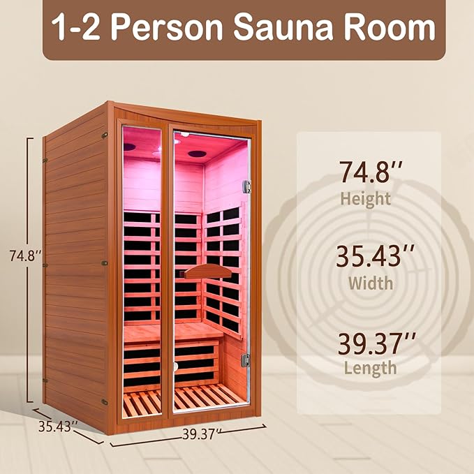 Home Far-Infrared Sauna Cabin - for 1-2 Persons Low Electromagnetic Radiation 1550W Indoor Spa Room Featuring Multicoloured Lighting Bluetooth Speaker and Control Panel
