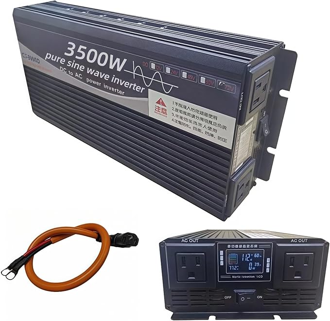 3500W Power Inverter 48V DC to 110V AC Converter with LED Display Dual AC Outlets Dual Fans Radiating for RV, Camp, Boat and Home Emergency Portable Pure Sine Wave Inverter (Smart Screen, 3500W 48V)