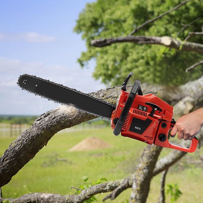20 Inch Gas Chainsaw 52CC 2.2KW Petrol Chainsaw 2-Stroke Gas Chain Saws, Engine Chain Saw Set Gas Chainsaws for Cutting Wood Outdoor Home Farm Us (Red)