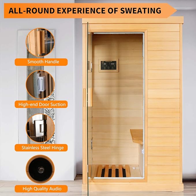 Far Infrared Sauna Home Sauna Indoor Sauna for One Person, Mini Dry Sauna with Low EMF 800W/110V Saunas Room,Inteligency Control Panel,Time and Temp Pre-Set,Canadian Hemlock Wood