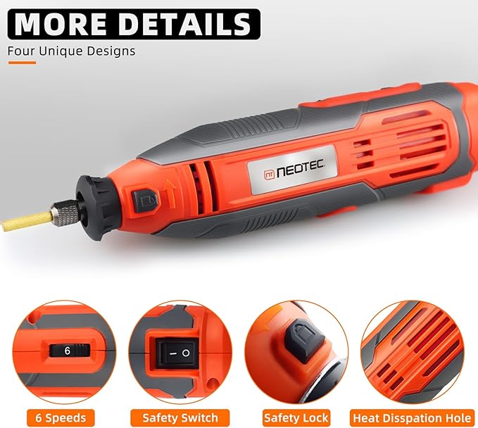 NEO-TEC Electric Chainsaw Sharpener Kit - High-Speed Chain Saw Sharpener Tool with 6 Pcs Chainsaw Chain Sharpener Titanium-Plated Diamond Bits, 3 File Size Diamond Sharpening Wheels for All Chainsaw