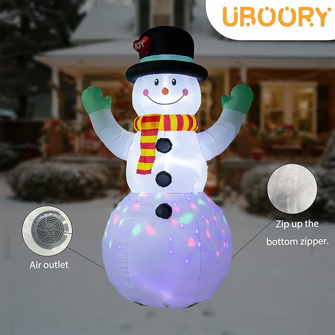 8FT Inflatable Snowman Outdoor Christmas Decoration - Blow Up Snowman with Built-in LED Lights for Garden Lawn