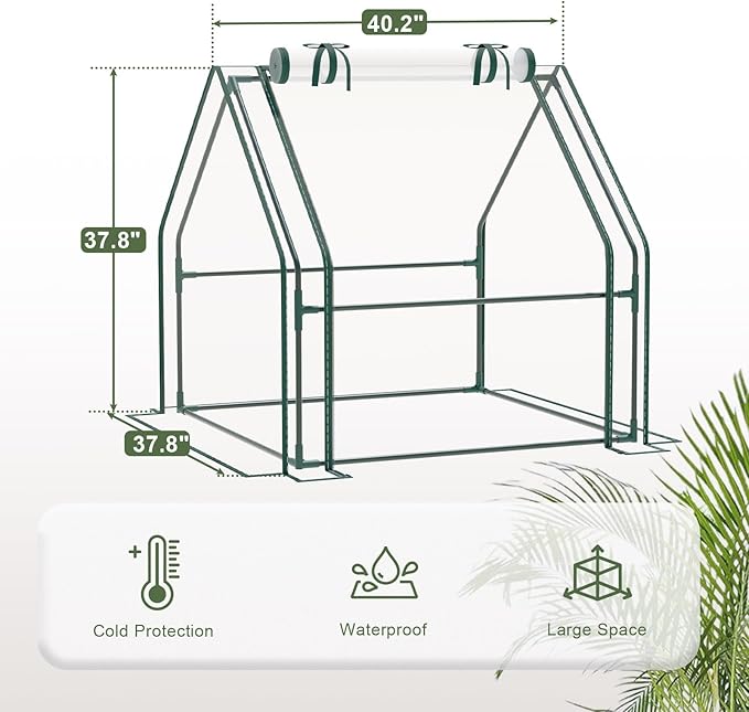 Portable Mini Greenhouse, 40.2"x37.8"x37.8" Greenhouses for Outdoors with Dual Large Zipper Doors & Ground Stakes, Waterproof Plastic Green House for Outside Garden Patio Backyard