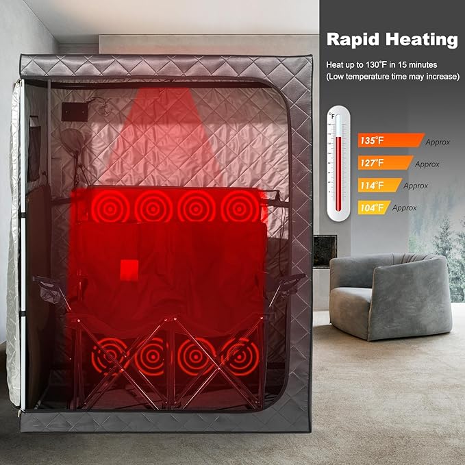 Full Body 2 Person Portable Infrared Saunas for Home, 2 Person Sauna Tent, at Home Sauna, Portable Personal Infrared Sauna Two-Person Sauna Tent with 2 Foldable Chairs, Remote Control