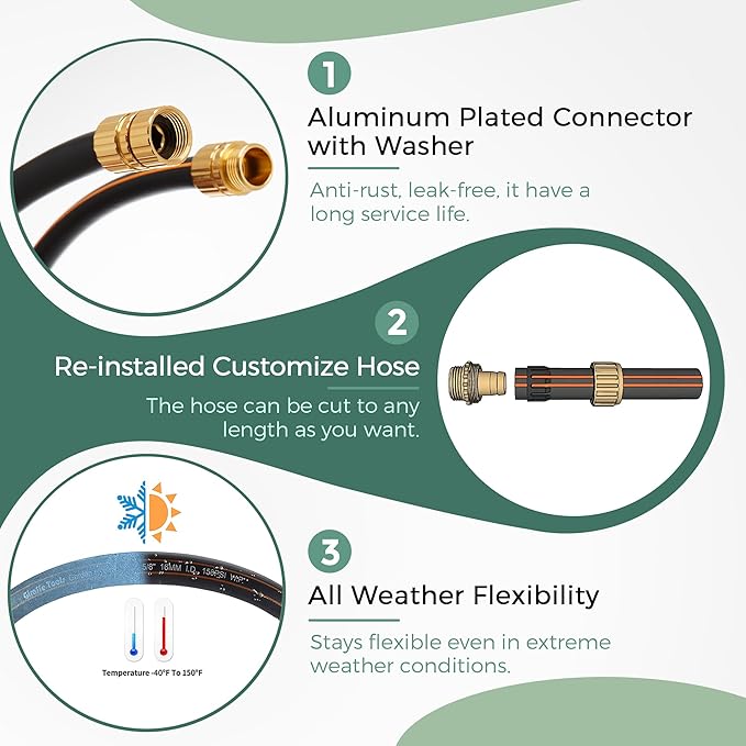 Giraffe Hybrid Garden Hose 5/8" x 100ft, Custom Length, NO Kink, Flexible, Leakproof Hose with Male to Female Fittings, 600 Burst PSI