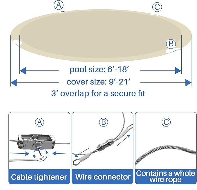 ECOOPTS 10 ft Waterproof Round Polyester Pool Cover for Above Ground Pools, Swimming Pool Cover Protector Winter Safety Cover (Beige)