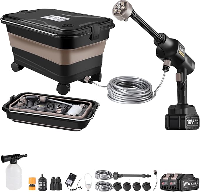 Portable Cordless Pressure Washer, W/Foldable6.08Gal Tank Battery Powered 6-in-1 Nozzle Max 435PSI for Car/Fence/Garden/Floor/Yards Cleaning Camping and Pet Cleaning Electric Washer