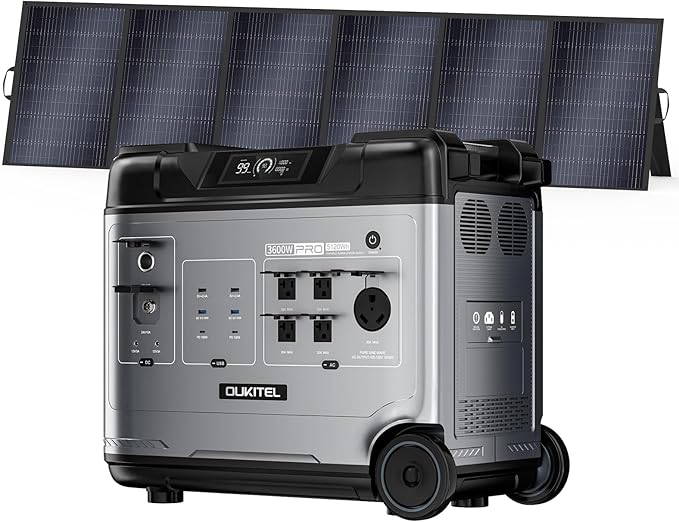 OUKITEL P5000 Pro 5120Wh Portable power station with 500W Solar Panel, Solar Generator LiFePO4 battery 3600W AC Output & 1800W Fast Charge for Home Backup, Outdoor Camping, RV Travel with APP Control