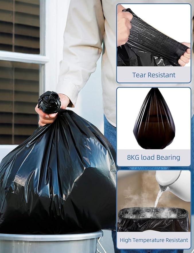 13 Gallon Trash Bags, Pack of 28, Black Kitchen Garbage Bags 13 Gal, 61x75cm, 12g/pcs, Unscented