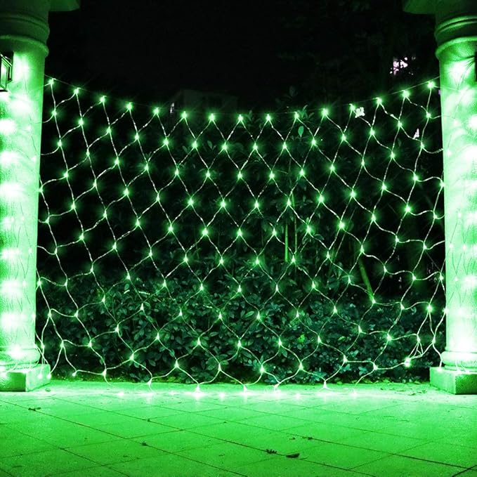 LED Net Lights Mesh Lights Green St. Patrick's Day Decor, 240LED Timer Tree Warp Fairy Lights Outdoor Hanging String Light for Christmas, Garden, Walkway, Bushes Decor-9.8ft x 6.6ft(Green)