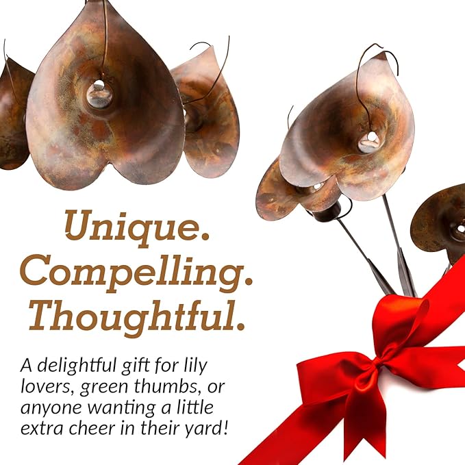 Happy Gardens Calla Lily Garden Stake with Bells | Bronze Outdoor Lillies Flower Decorations