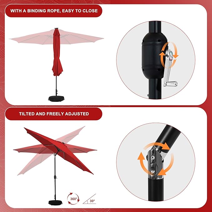 Sundale Outdoor 11 ft Patio Umbrella with Sand Bag Umbrella Base Included, Outdoor Umbrella with Tilt and Crank, Red