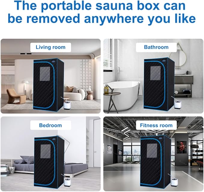 Portable Black Mini Plus Style Steam Sauna Tent–Personal Home Spa, with Steam Generator, Remote Control, Foldable Chair, PVC Pipes. Easy to Install,Fast Heating, with FCC & UL Certification.