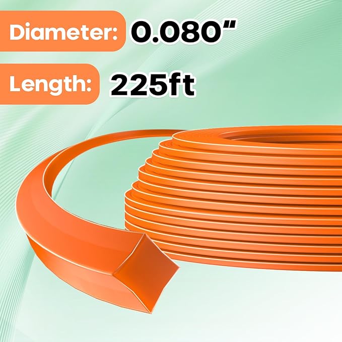 String Trimmer Line .080", 225 Feet Weed Eater String, Square Trimmer Line for Universal Replacement, Orange Premium Nylon String Trimmer Line for Light Grass&Weeds