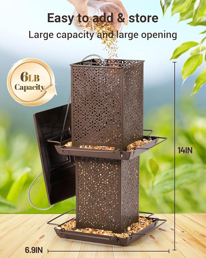 Bird Feeders for Outdoors Hanging - 6lb Large Capacity Metal Double Tier Bird Feeder,Chew-Proof, Weather and Water Resistant Wild Bird Feeders, Outside and Garden Decoration