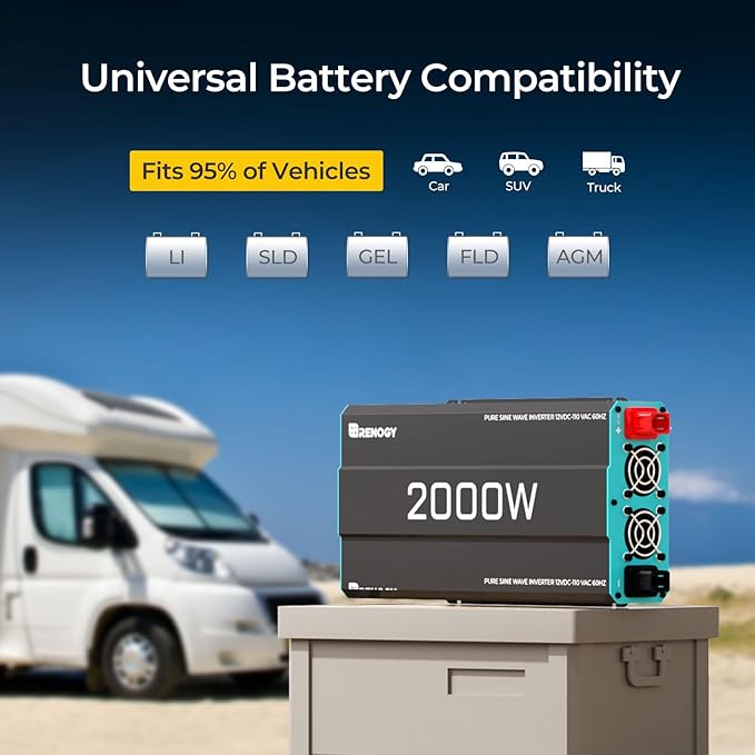 2000W Pure Sine Wave Power Inverter, 12V DC to 120V AC, 4000W Peak Power, 16.4FT Remote Controller, Solar/Car/RV Inverter for Emergency Backup, Off-Grid Living, Camping, Truck, Outdoor