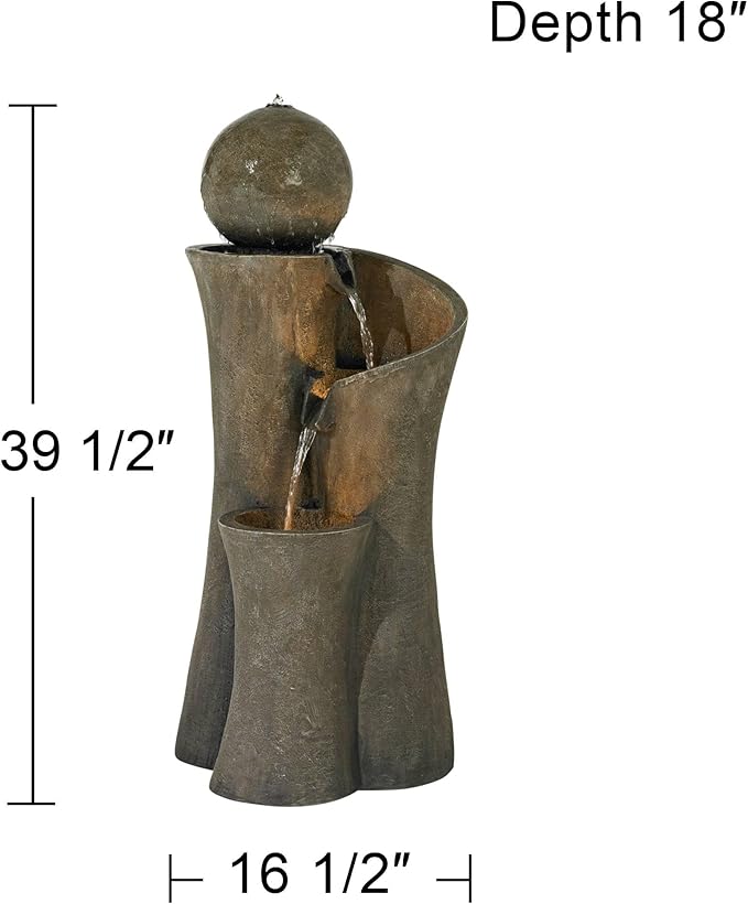 Sphere Curve 39 1/2" High Large Modern Zen Indoor Outdoor Decor Faux Stone Floor Fountain with Light LED Waterfall Cascading Water Feature for Outside Garden Patio Yard Backyard - John Timberland