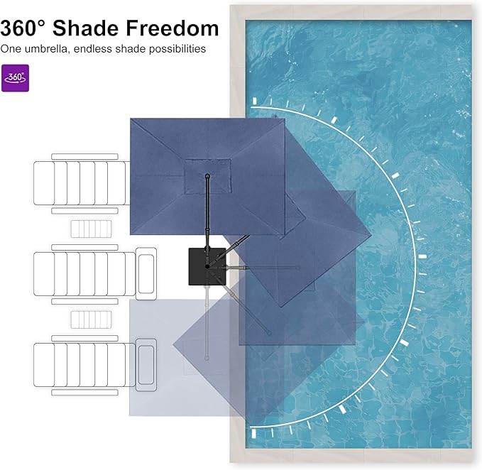 PURPLE LEAF 10' X 13' Patio Umbrella Large Rectangle Outdoor Aluminum Cantilever Umbrella with 3-Year Fade Resistance Recycled Fabric and 360-degree Rotation for Deck Pool Garden, Ocean Slate