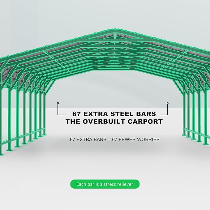 20x40 Heavy-Duty Metal Carport, Galvanized Steel Shelter for Pickup Trucks, Boats, Cars & Tractors, All Weather Protection Outdoor Vehicle Cover