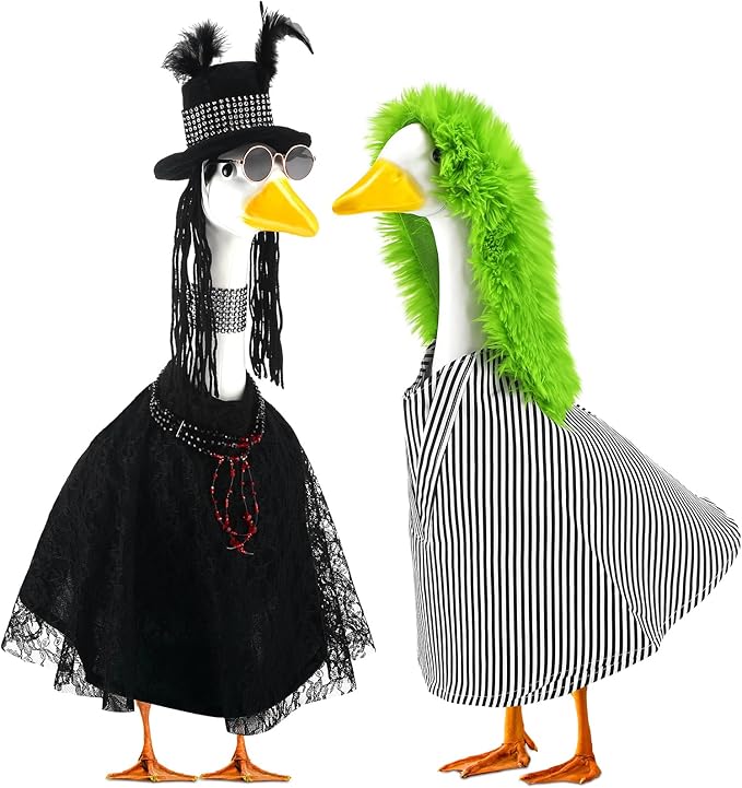 Abbylike 2 Set Halloween Goose Outfits 2024 Movie Juice Clothes Black and White Striped Cape with Green Fur Headgear Fit 23''