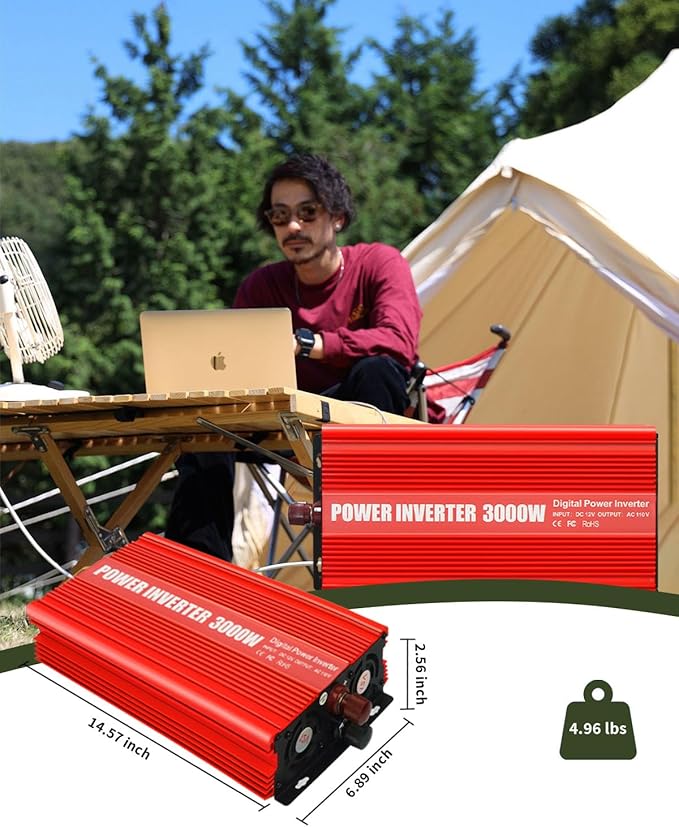 Inverter 3000W Car Power Inverters,12v DC to 110v AC Converter with USB and AC Outlets Power Inverter 3000Watts,Car Power Converter for Car Home Vehicles Laptop Trip