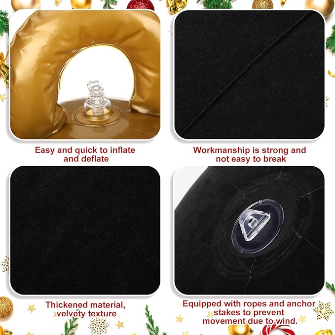 Jetec 3 Pcs 32 Inch Giant Velvet Christmas Inflatable Balls Ornament Flocked Xmas PVC Inflatable Flocked Ball Ornaments for Christmas Holiday Outdoor Blow up Yard Decor(Black)