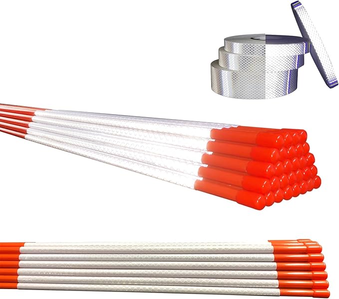Driveway Marker(High Brightness “Micro Prism ”Reflective Materials) 48 Inch 5/16" Dia,32PCS，Fiberglass Reflective Snow Stakes, for Snow Plow Parking Lots,Snow Stakes.