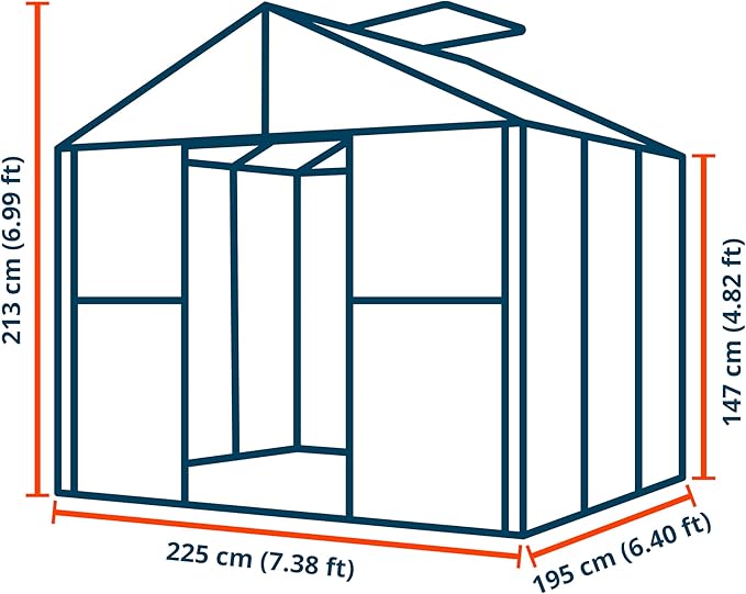 Greenhouse Topas 3 Aluminum Frame 7.4 x 6.4 ft Approx. 6 mm Polycarbonate Panels - with Bonus Base Frame and Automatic Vent Opener