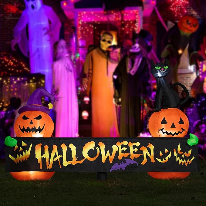 Halloween Inflatable Decoration Pumpkin Cat 6 FT Halloween Inflatables Outdoor Blow up Outdoor Halloween Inflatables Decorations with LED Light Built-in for Holiday Party Yard Decor