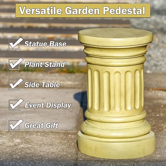 18-inch Tall Garden Pedestal Stand for Indoor & Outdoor Use – Heavy Duty Magnesium Oxide Plant Stand, Weatherproof Outdoor Pedestal for Sculpture, Flower Pots, or Decorative Column for Statues