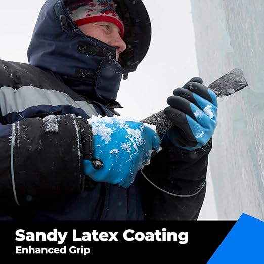 100% Waterproof Gloves for Men and Women, Winter Work Gloves for Cold Weather, Touchsreen, Thermal Insulated Freezer Gloves, With Grip, Blue, Medium