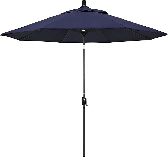 California Umbrella GSPT908302-5439 9' Round Aluminum Market, Crank Lift, Push Button Tilt, Black Pole, Sunbrella Navy Patio Umbrella, 9-Feet