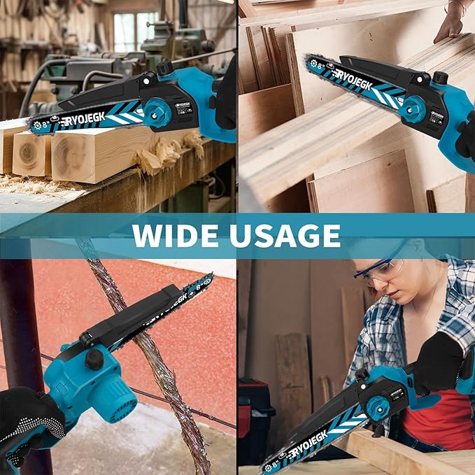 8-Inch & 6-Inch Brushless Mini Chainsaw Cordless with 2×4.0Ah Battery, 4 Guide Bars & Tool-Free Installation, Portable Handheld Chain Saw for Tree Trimming, Branch Cutting and Wood Pruning