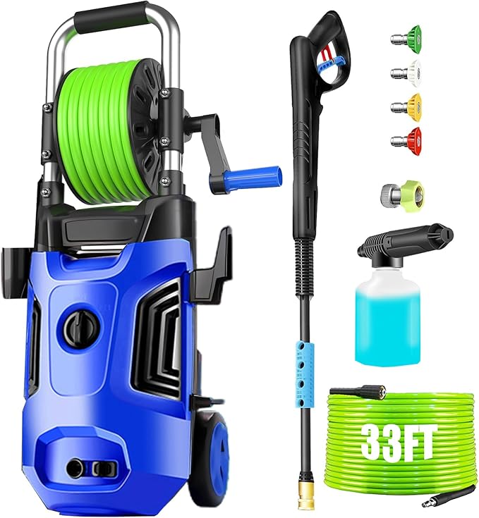 Pressure Cleaner 5000 PSI Power Cleaner Powered with with 33ft Pressure Hose, 4 Nozzle and Foam Cannon, for Home, Cars, Light Blue