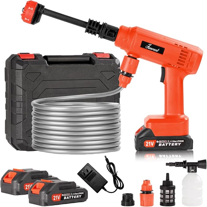 Power Washer,1200 PSI Cordless Pressure Washer with 2×21V Battery&6-in-1 Multi-Function Nozzle,Portable Pressure Washer Suitable for Cleaning Vehicles, patios, Glass, Floors, and Watering Plants