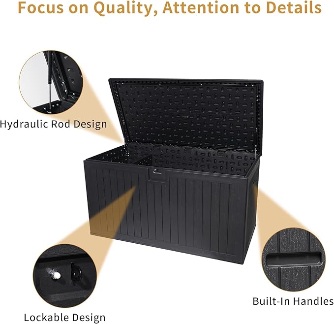 LANTRO JS 230 Gallon Deck Box Waterproof, Outdoor Storage Box Waterproof Lockable with Divider and Lifter Prevent Water Seeping into from Floor for Patio Cushions