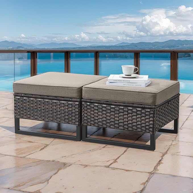HUMMUH 6 Piece Patio Furniture Outdoor Sectional Sofa Set All-Weather Wicker Outdoor Chairs with End Table Ottomans for Patio,Porch,Garden,Backyard