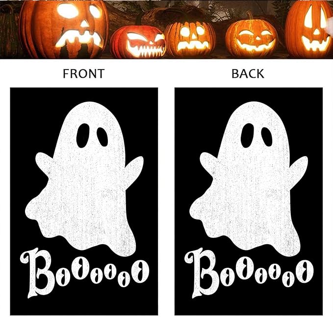 DECORLUXES Halloween Ghost Garden Flag Double Sided for Outside Boo Black Holiday Yard Decoration (Garden Flag)