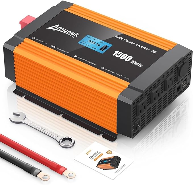 Ampeak 1500W Power Inverter 6.2A Dual USB Ports 3AC Outlets Inverter DC 12V to AC 110V Cigarette Lighter Port 17 Protections for Outdoor Activities, Emergency, RV