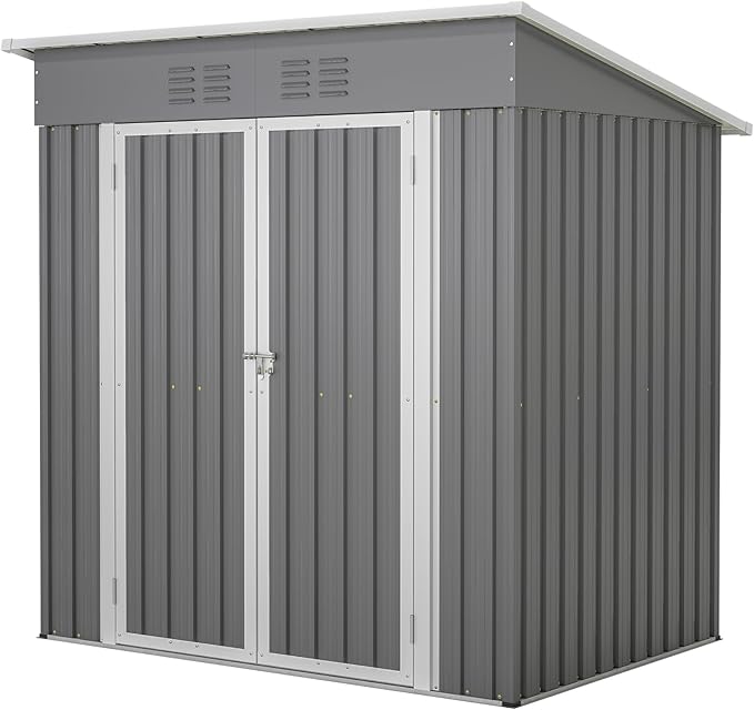 6X4 FT Outdoor Storage Shed, Waterproof Metal Garden Sheds with Lockable Door, Steel Tool Storage Buildings Shed & Outdoor Storage House for Garden, Backyard, Patio, Lawn, Trash Cans(Grey)