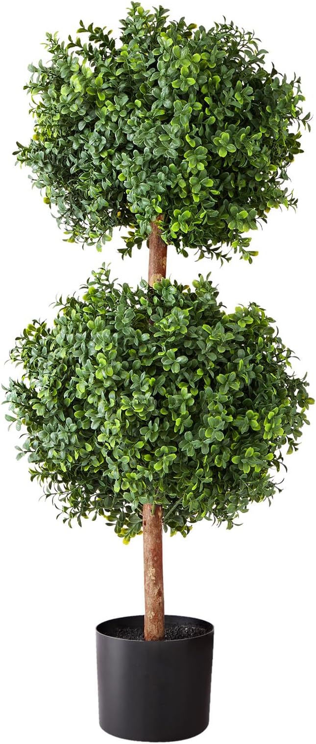 VEVOR Artificial Topiary Boxwood Double Ball, 2 Set 36 inch Faux Boxwood Plant Balls, Fake Silk Tree Look Real, Easy Assembly for Decor Front Porch Outdoor Patio Garden Balcony Backyard Indoor