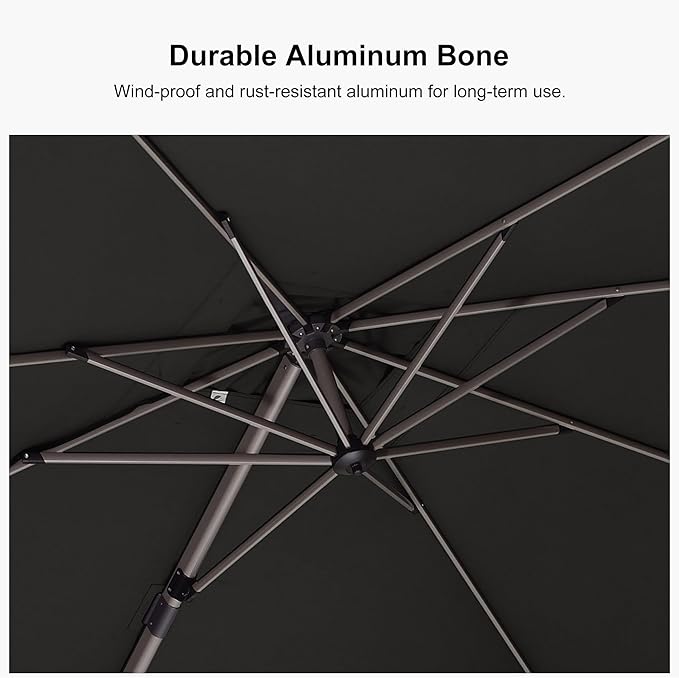 PURPLE LEAF 11.5' X 8' Left-right Tilting Patio Umbrella with Base Outdoor Swivel Cantilever Offset Aluminum Umbrella with Champagne Frame and 360-degree Rotation for Garden Deck Pool, Grey