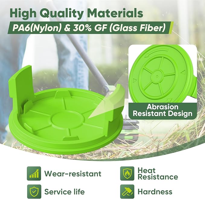 4 Pack String Trimmer Replacement Spool Cap for Greenworks, Weed Wacker String Parts Trimmer Line Cap Covers Compatible with Greenworks Cordless Weed Eater