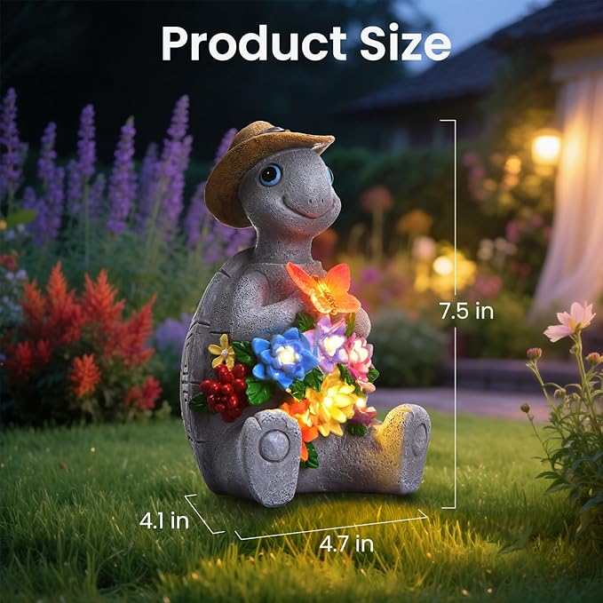 Solar Garden Outdoor Statues Turtle with 8 LED Lights, Yard Decor Tortoise for Patio, Balcony, Porch Ornament, Birthday Gifts for Mom, Housewarming Gifts for Women