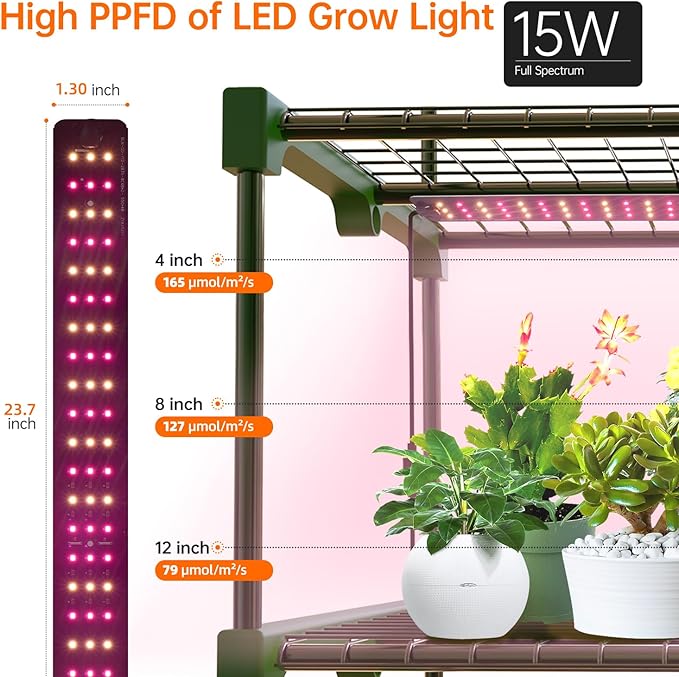 Bstrip Indoor Greenhouse with Grow Lights, 4 Tier 27.2" L×19.9" W×61.8" H Mini Greenhouse with Zippered PVC Cover for Seed Starting Trays, Dimmable 2FT 60W Plant Light for Indoor Plants with Timer