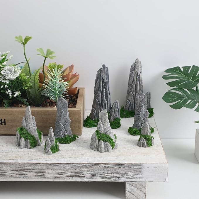 Mipcase Mini Zen Garden Accessories 8pcs Resin Mountain Decor Figures Mini Zen Garden Decor for Micro Landscape Craft Decorations